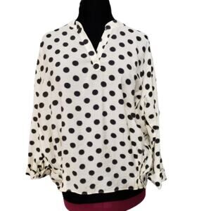 Easel Womens Black Cream Polka Dot‎ Split V-Neck Relaxed Fit Blouse Small